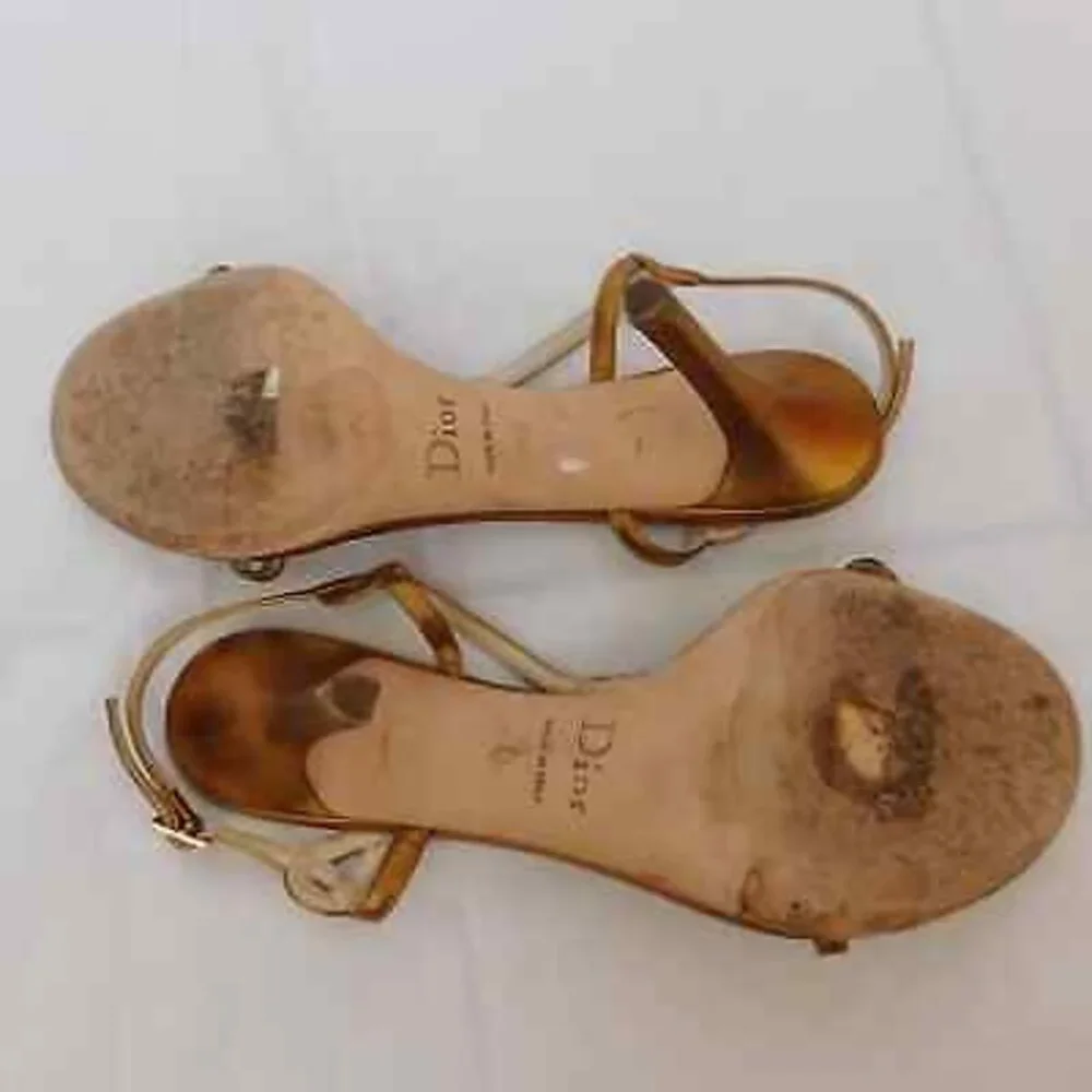 CHRISTIAN DIOR METALLIC STRAPPY BRONZE LOGO HEEL SANDALS SIZE 39 - Picture 10 of 12